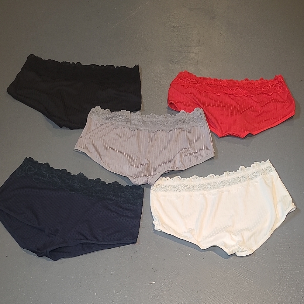 SHEIN Women's Lace Trim Panties - Black, Gray, Red, Navy, White